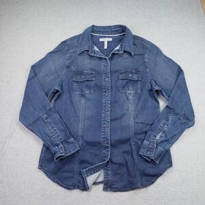 Bravissimo Denim Shirt Womens 14 Blue Curvy Fit Long Sleeve Button Up